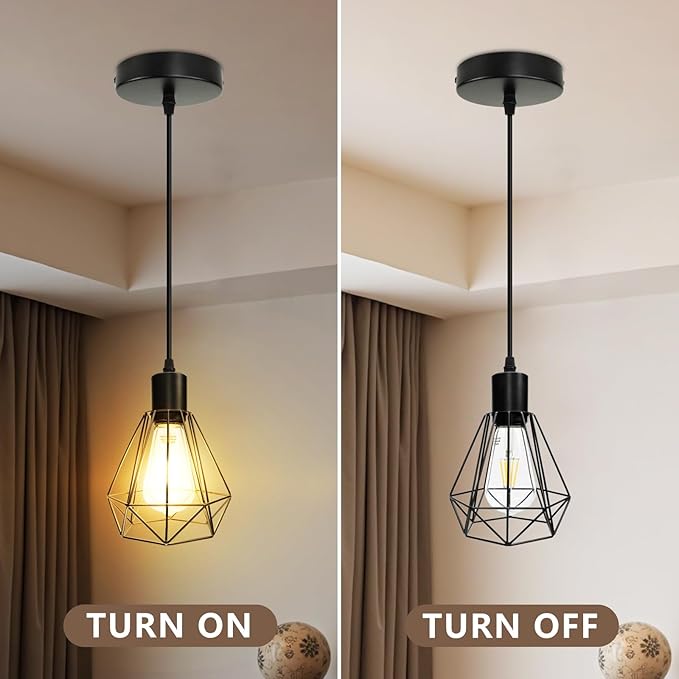 LTBLIGHT 3 Pack Hanging Lights for Kitchen, Black Farmhouse Pendant Light Fixture with 47.2in Adjustable Cord, Sloped Ceiling Lamp for Dining Room, E26 Base (Bulbs Not Included)
