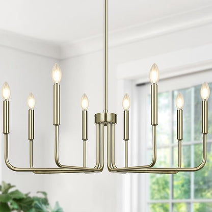 Lynnoland 8-Light Farmhouse Chandelier for Dining Room Lighting Fixtures Hanging, Brass Dining Light Fixtures Industrial Chandelier for Bedroom, Foyer, Hall, Kitchen, Living Room and Entryway