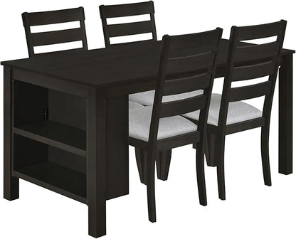 Merax LUMISOL 5 Piece Dining Table Set Kitchen Island Set of 4 with 2 Tier Storage Shelves Farmhouse Kitchen Set with Padded Chairs (Espresso, 5 Piece)