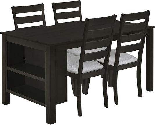 Merax LUMISOL 5 Piece Dining Table Set Kitchen Island Set of 4 with 2 Tier Storage Shelves Farmhouse Kitchen Set with Padded Chairs (Espresso, 5 Piece)