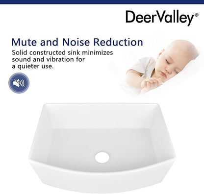 DeerValley Fireclay Farmhouse Kitchen Sink 30 Inch, White Single Bowl Farm Sink, Grove Arch Edge Curved Apron Front Farm Sinks with Bottom Grid & Strainer