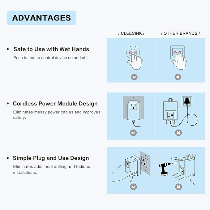 Garbage Disposal Switch, Cordless Air On Off Kit for Food Waste Disposer, Brushed Gold, LONG 3.5" Sink Top Push Button by CLEESINK