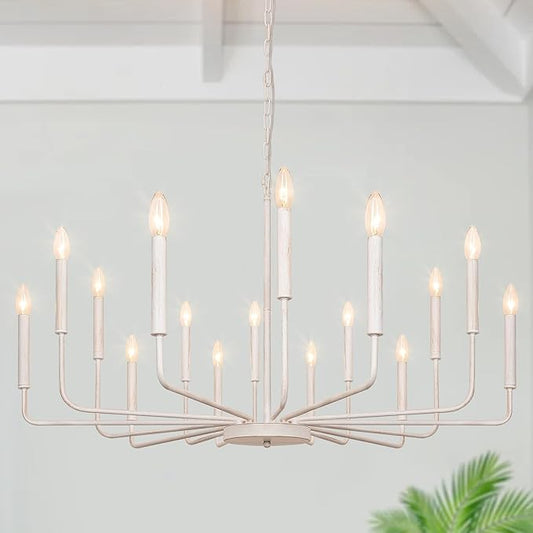 French Country Chandelier, 16 Light Farmhouse Chandeliers for Dining Room Lighting Fixtures Hanging, White Chandelier Light Fixture, Industrial Chandeliers for Living Room Kitchen Staircase Foyer