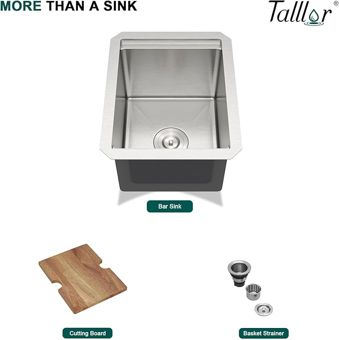 12" Undermount Bar Sink, 16 Gauge Stainless Steel Workstation Prep Sink with Cutting Board & Drain Strainer, Small Single Bowl Wet Bar Sinks for RV, Kitchen Island, Brushed Nickel #TLU-0018