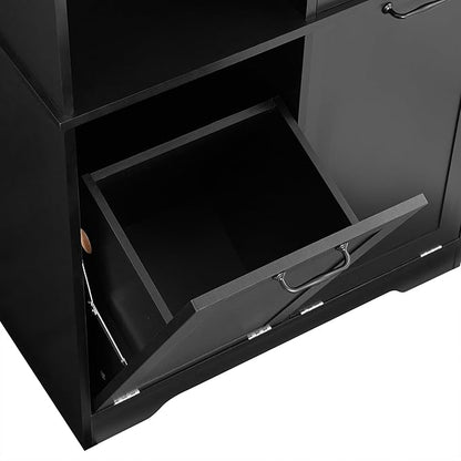 68" Tall Bathroom Storage Cabinet with One Door and Two Laundry Hampers for Home Display Organizer, Adjustable Shelf, Black