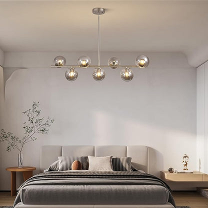 KCO Lighting Linear Globe Chandelier Brushed Nickel Pendant Lights Kitchen Island Silver Linear Pendant Lights Smoke Glass Chandelier Mid Century Modern Dining Room Light Fixture