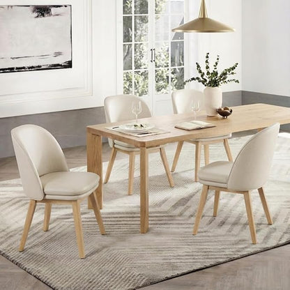 KISLOT Wooden Dining Chairs Set of 2, Faux Leather Upholstered Modern Dining Room Chairs with Double-Layer Thick Seat Cushion & Ergonomic Backrest for Restaurant, Kitchen and Café, Beige
