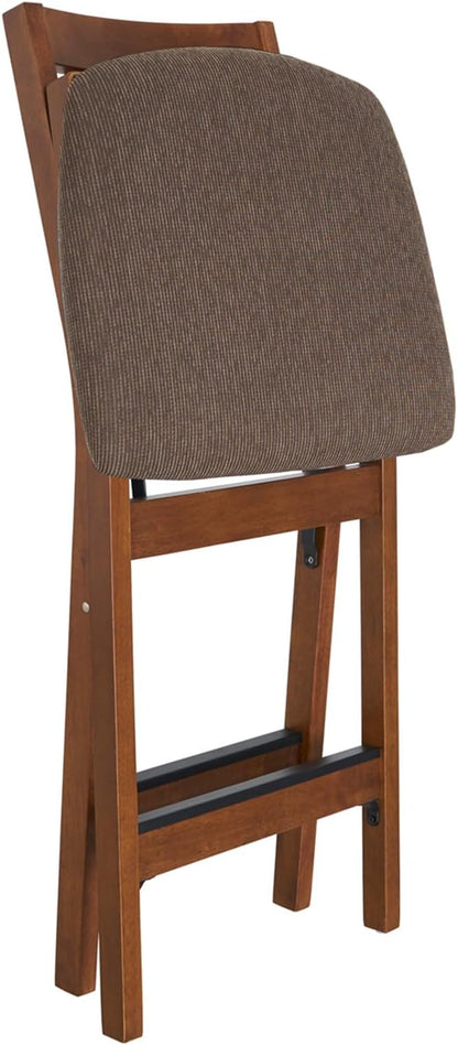 MECO Stakmore Solid Wood Dining Table Counter Stools Set - Fabric Padded Upholstered Seat & Steel Folding Mechanism, Fruitwood Frame & Jax Fabric