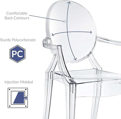 Modway Casper Modern Acrylic Stacking Kitchen and Dining Room Arm Chair in Clear - Fully Assembled