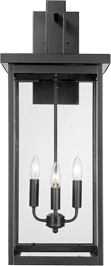 ML Lighting | Barkeley Collection | 42606-PBK | 30" Modern Four Bulb Outdoor Steel X-Large Wall Sconce | Anti-Rust Powder Coat Black with Clear Glass Shade | Exterior Ambient Light for Safety