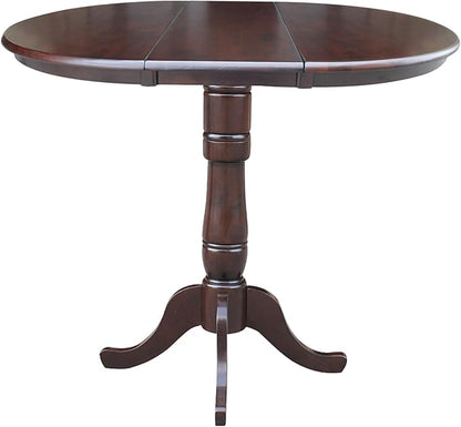 International Concepts 36-Inch Round Top Pedestal Table with 12-Inch Leaf, 42-Inch Bar Height, Rich Mocha