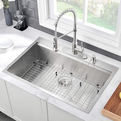 28 Inch Drop In Kitchen Sink Workstation-VASOYO 28x20 Drop In Sink Topmount 16 Gauge Deep Stainless Steel Single Bowl Kitchen Sinks with Cutting Board