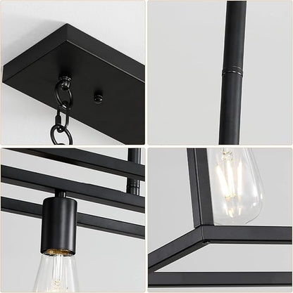 41'' Dining Room Light Fixture, 6-Light Black Chandeliers for Dining Room, Linear Kitchen Light Fixtures, Modern & Farmhouse Style, Rectangle, Height Adjustable (E26, Metal)