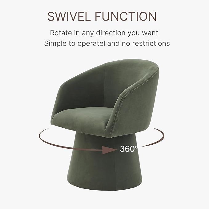 KISLOT Swivel Dining Chairs Set of 2, Upholstered Mid Century Modern Deskchair with Barrel Back, Linen Fabric Kitchen Chairs for Dining Room, Bedroom, Dressing Room, Green
