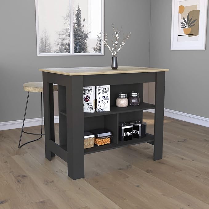 Modern Dining TableExpandable with Shelves Kitchen Island Counter Console Adjustable Sturdy Stable Easy Clean Luxury Living Decor,Black