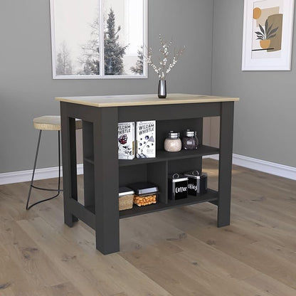 Modern Dining Table Kitchen Island Table with Shelves Adjustable Sturdy Stable Easy Clean Console Counter Luxury,Black