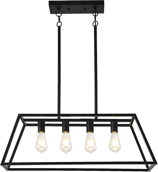 HQZBPTPendant Lighting for Kitchen Island Linear Hanging Light Fixture Matte Black 4-Light Industrial Pendant Lighting for Kitchen Island