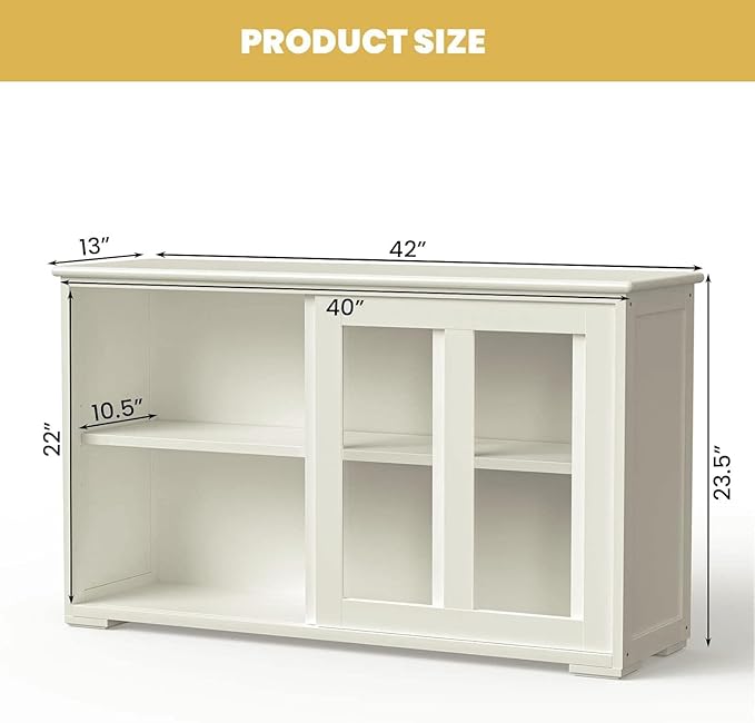 NAFORT Wooden Buffet Cabinet Sideboard with Sliding Doors, Kitchen Storage Console Table, Accent Coffee Bar with Adjustable Shelf for Living Room, Dining Room (White, 13" D x 42" W x 24.5" H)