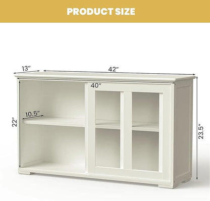 NAFORT Wooden Buffet Cabinet Sideboard with Sliding Doors, Kitchen Storage Console Table, Accent Coffee Bar with Adjustable Shelf for Living Room, Dining Room (White, 13" D x 42" W x 24.5" H)