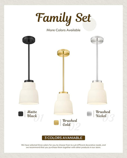 FEMILA 6.7" Kitchen Pendant Lighting Over Island, 3 Pack Brushed Gold Pendant Lighting, Milk Glass Hanging Light Fixtures for Bedroom Hotel Dining Room, 4FYD87MIL-3PK BG