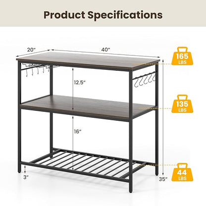 Giantex Kitchen Island with 3 Tier Storage Shelves, 48 Inch Baker Rack with Spacious Worktop, Industrial Kitchen Shelf, Sturdy Metal Frame, Easy Assembly (Gray & Black)