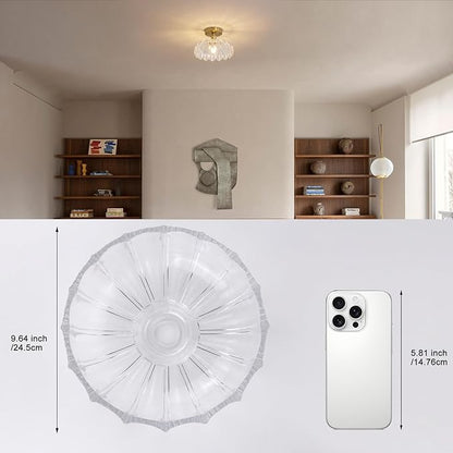 Shenmoyl Semi Flush Mount Gold Hallway Lights Fixture with Clear Scindapsus Glass, Bulb Included, 4.72" Base Vintage Ceiling Light for Porch, Kitchen, Bedroom