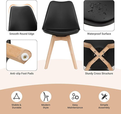 GOFLAME Dining Chairs Set of 4, Mid Century Modern Armless Kitchen Chairs with Soft Padded Cushion, Upholstered Side Chairs with Solid Wood Legs for Dining Room, Kitchen, Living Room (Black)