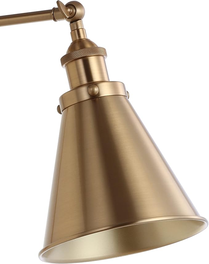 JONATHAN Y 7" Brass Gold Classic Industrial Metal Adjustable Arm LED Wall Sconce for Bedside Reading, Farmhouse Swing Arm Wall Lamp with Metal Shade, Hardwired (JYL7461A-SET2)