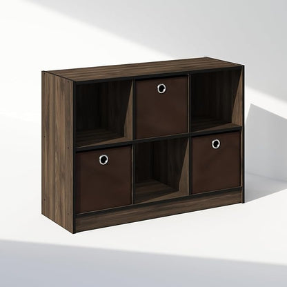 Furinno Cubic Closet Organizers and Storage, 6-Cube Closet Organizer with Bins, Open Shelf Storage, for Wardrobe, Bedroom, Living Room, Columbia Walnut