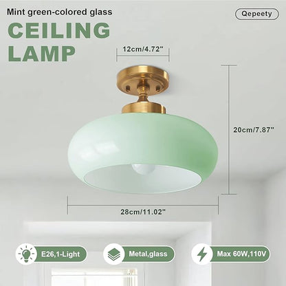 2-Pack Industrial Mint Green Flush Mount Ceiling Light Farmhouse Hallway Light Fixtures Glass Chandelier Vintage Farmhouse Lighting for Hallway Living Room Kitchen Entryway