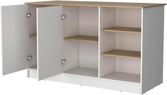 GOWE Gladiolus Kitchen Island in Melamine, Two Doors, Three Open Shelves