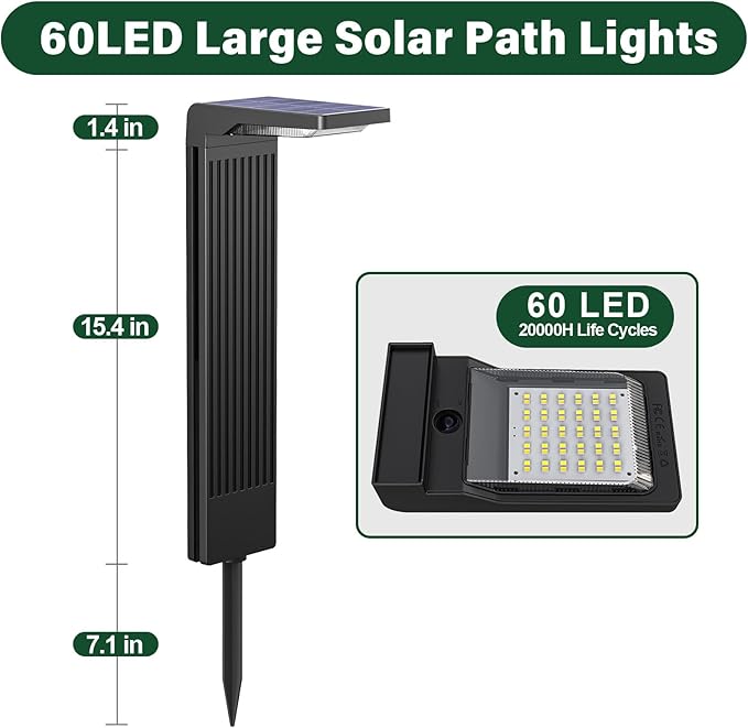 COXSENI Solar Pathway Lights Outdoor 4Pack, Bright 60LED Solar Path Lights Outside Waterproof, Warm & Cool Walkway Lights Solar Powered, Landscape Light for Driveway Lawn Patio Garden Yard