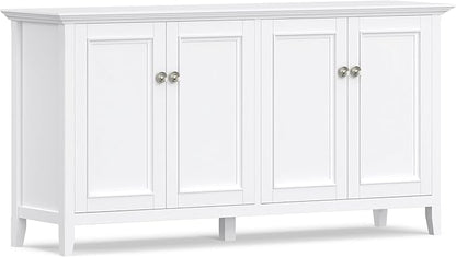 SIMPLIHOME Amherst Storage Cabinet - 66 inch Wide Solid Wood 4-Shelf Sideboard Cabinet in White, Transitional Buffet for Living Room or Dining Room with 4 Doors and Adjustable Shelves