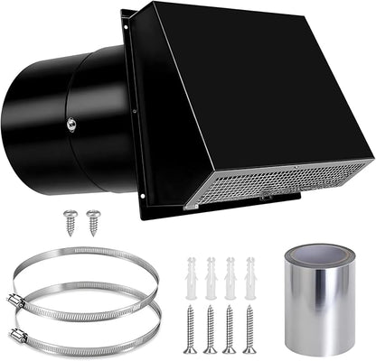 10 Inch Hooded Wall Vent with Screen and Damper, 10 Inch Range Hood Wall Vent Cap, Wall Exhaust Vent Cover, Outdoor Hooded Wall Vent for Dryer Vent, Outside Exterior Mount, Range Hood, Kitchen, Black