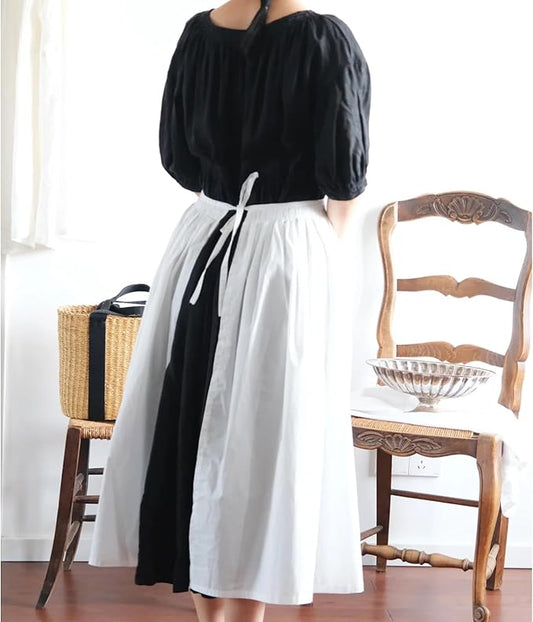 Cityelf Vintage White Apron Maid Pioneer Costume Victorian Style Cotton 50’s Ruffle Dress Apron with Long Ties and Pockets