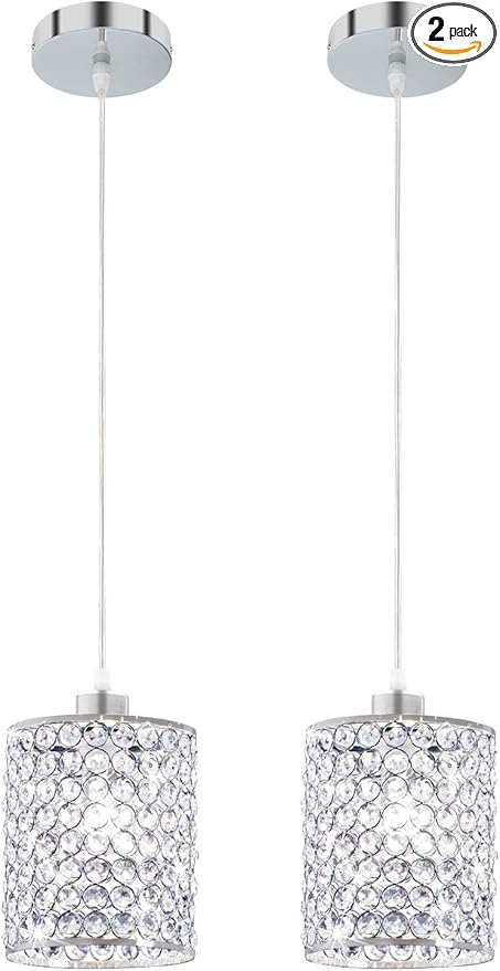 TISLYCO Modern Crystal Pendant Light Fixtures Set of 2, Ceiling Hanging Crystal Chandelier Over Kitchen Island Sink Lighting,Chrome Pendant Lighting For Dining Room, Bathroom, Hallway, EntryWay,Closet