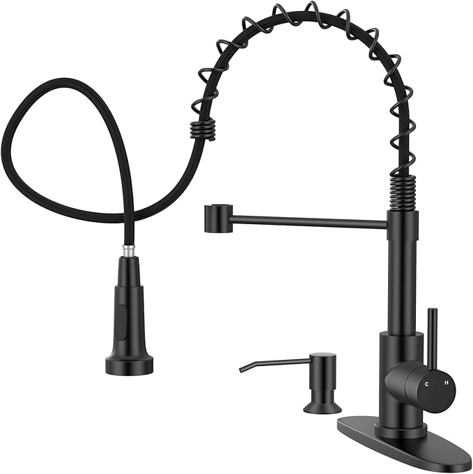 Arofa Kitchen Faucet with Pull Down Sprayer, Brushed Nickel Kitchen Sink Faucet 1-3 Hole Single Handle High Arc Stainless Steel Commercial Modern Kitchen Faucets for RV/Laundry/Outdoor/Bathroom Sink