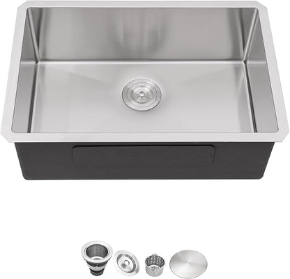 26 Inch undermount Kitchen Sink 16 Gague Stainless Steel Handmade Sink Single Bowl Large Deep Sinks,26"x18"x9"
