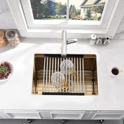 Gold Bar Sink Undermount Workstation-Bokaiya 14x19 Inch Gold Kitchen Sink Undermount Wet Bar Sink 16 Gauge Single Bowl Stainless Steel Workstation Bar Sinks with Cutting Board