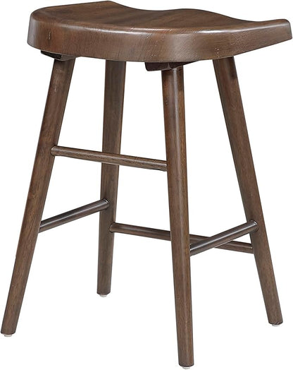 Lexicon Counter Height Stools Set of 2, Sturdy Acacia Wood Frame Saddle Seat Bar Chairs, Rustic Backless Kitchen Island Seating for Dining Room, Home Bar, Breakfast Nook, Brown