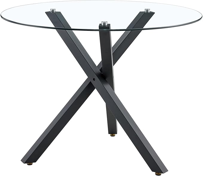 Round Glass Dining Table 39 Inch Modern Round Kitchen Table with Metal Legs Durable Stylish Dinner Table for Dining Room Kitchen