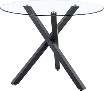 Round Glass Dining Table 39 Inch Modern Round Kitchen Table with Metal Legs Durable Stylish Dinner Table for Dining Room Kitchen