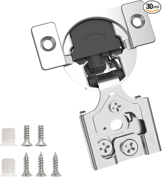 Chibery 30 Pack 3/8" Overlay 3D Soft Close Concealed Hinge for Face Frame Door, Smooth Slow Self Closing Hinges, Satin Nickel, Hidden 105° Open Angle Stainless Steel Hinge for Kitchen Cabinet Door