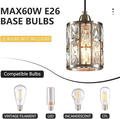 3 Pack Kitchen Ceiling Light Fixtures Crystal Hanging Pendant Lighting with Brushed Nickel Plating Finish Metal Shade for Kitchen Island Dining Room Bar Over Sink