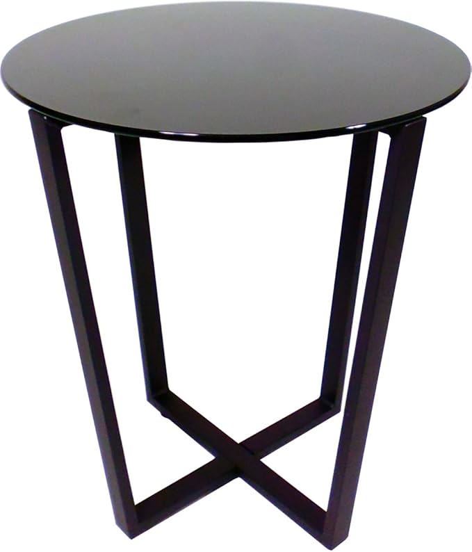 Mango Steam Round Metro Glass End Table/Side Table/for Living Room & Dining Room - Black Top/Black Base