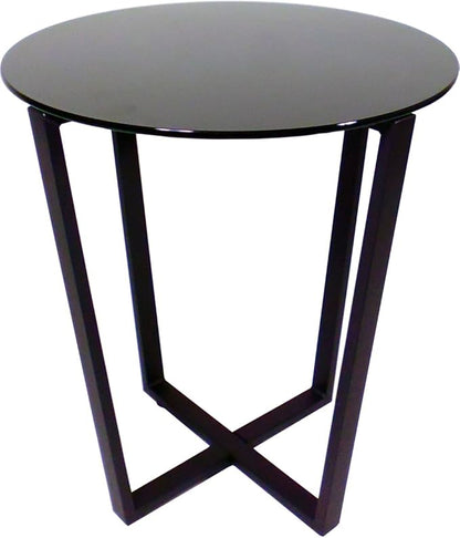 Mango Steam Round Metro Glass End Table/Side Table/for Living Room & Dining Room - Black Top/Black Base