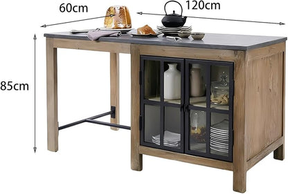 Island Table Farmhouse Kitchen Island with Cabinet Stone Top Wood Frame Freestanding Prep Table(Large)