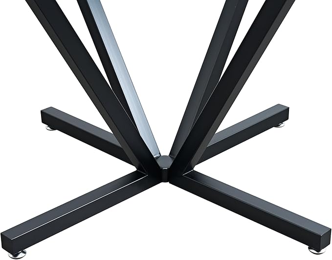 SSLine 45.2" Round Glass Dining Table for 4 Modern Circle Glass Tabletop Kitchen Table for 4 Luxury Dinner Tables with Black Metal Legs for Home Kitchen Dining Room(Table Only)