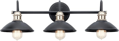Kichler Clyde 3-Light Bathroom Vanity Light Fixture with Vintage Industrial Design in Black Finish, Wall Mount Over Mirror Lighting for Bathroom (7.25" x 26.5" x 8.25"), 45945BK