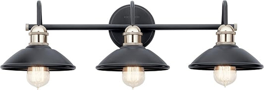 Kichler Clyde 3-Light Bathroom Vanity Light Fixture with Vintage Industrial Design in Black Finish, Wall Mount Over Mirror Lighting for Bathroom (7.25" x 26.5" x 8.25"), 45945BK